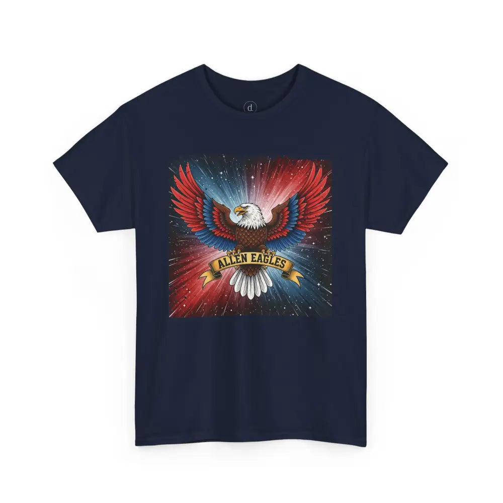 Navy blue t-shirt with an eagle graphic and 'Allen Eagles' text on a white background