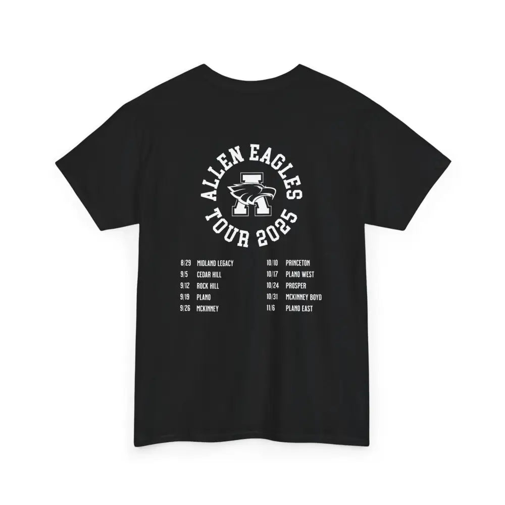 Black t-shirt with 'Allen Eagles Tour 2025' text and graphics on a white background