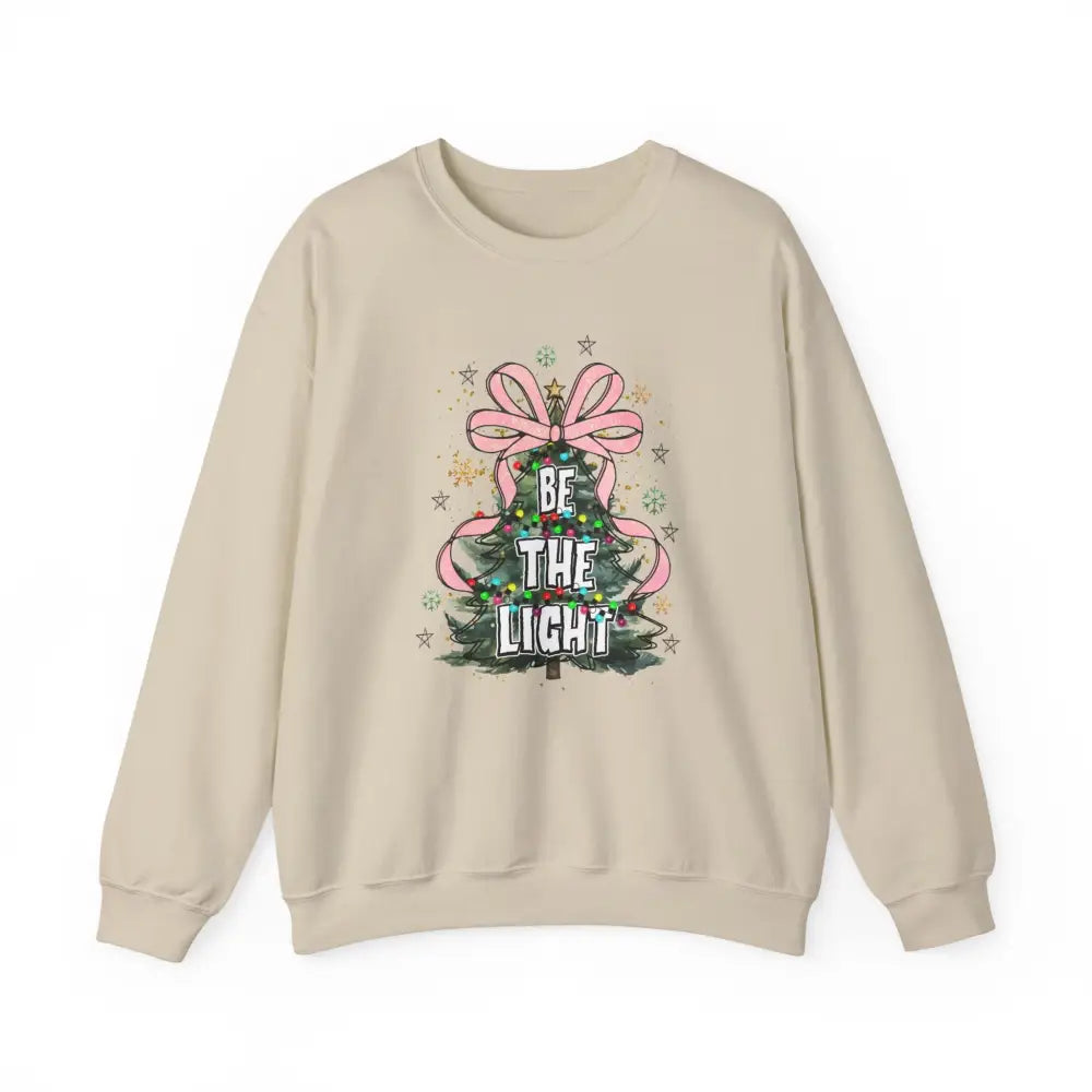 Be The Light Christmas Tree Crewneck Sweatshirt - Sand / S - Sweatshirt