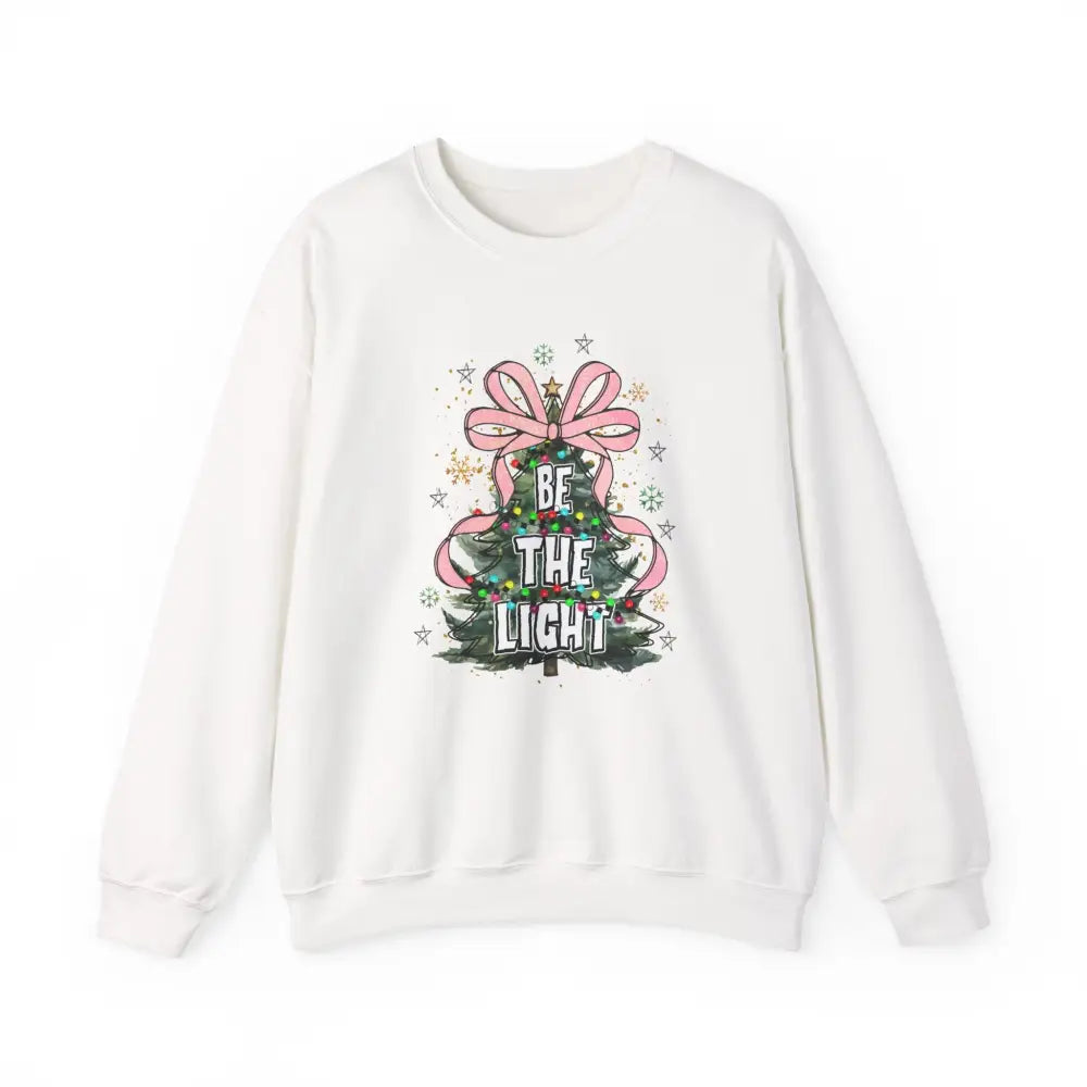 Be The Light Christmas Tree Crewneck Sweatshirt - White / S - Sweatshirt