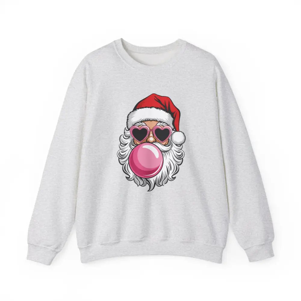 Bubble Gum Santa Heart Glasses Crewneck Sweatshirt - Ash / S - Sweatshirt