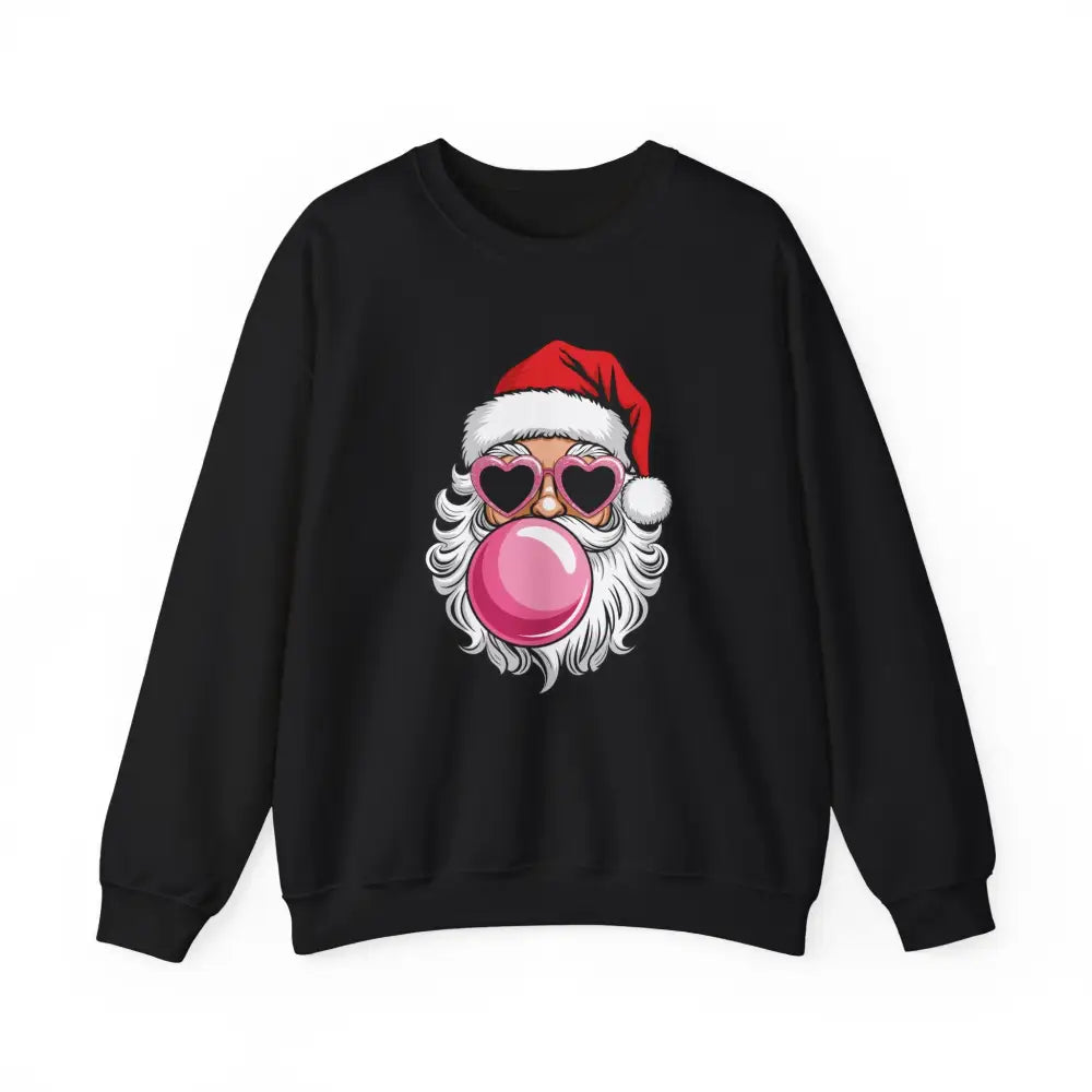 Bubble Gum Santa Heart Glasses Crewneck Sweatshirt - Black / S - Sweatshirt