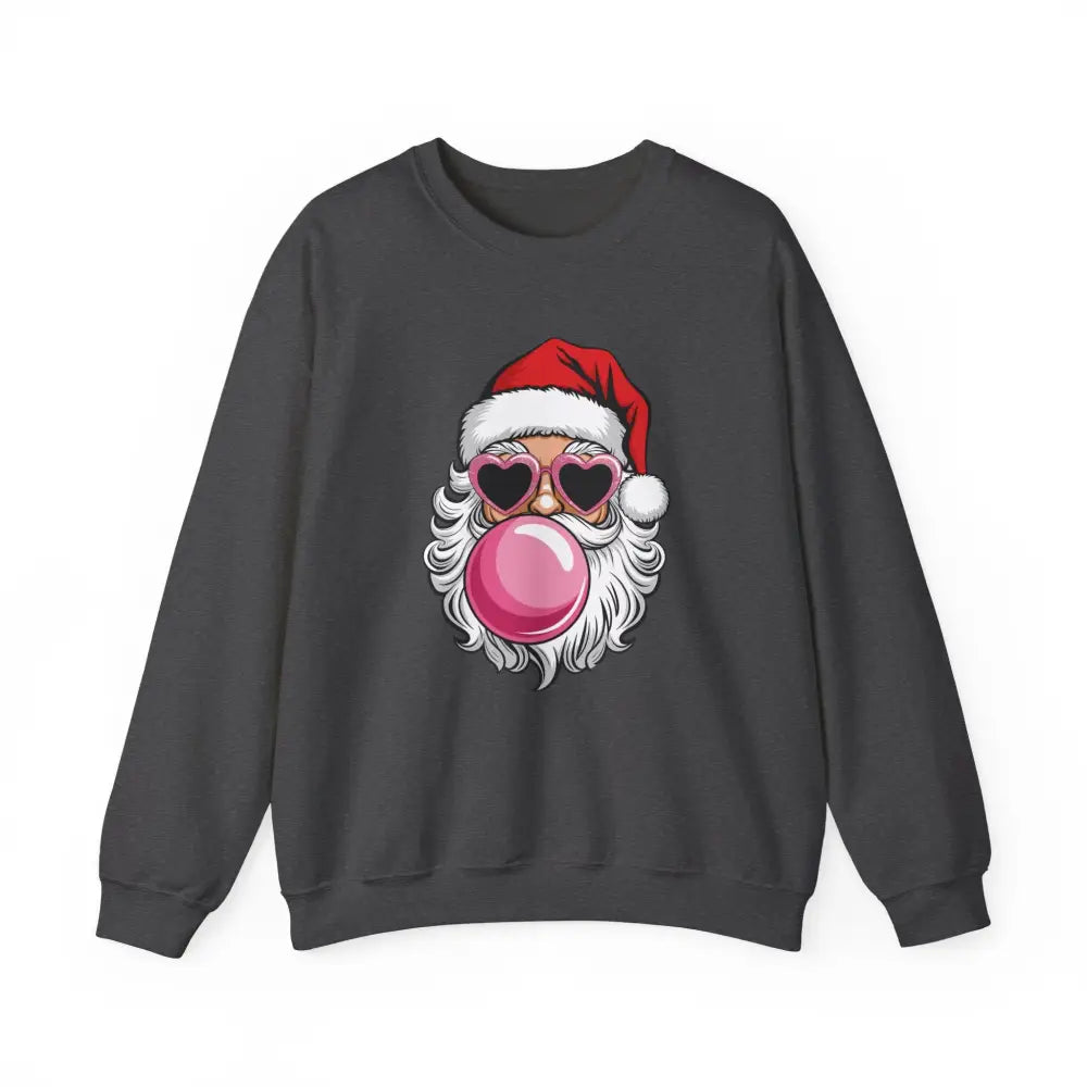 Bubble Gum Santa Heart Glasses Crewneck Sweatshirt - Dark Heather / S - Sweatshirt