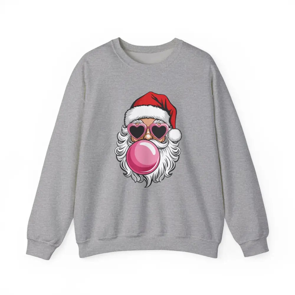 Bubble Gum Santa Heart Glasses Crewneck Sweatshirt - Sport Grey / S - Sweatshirt