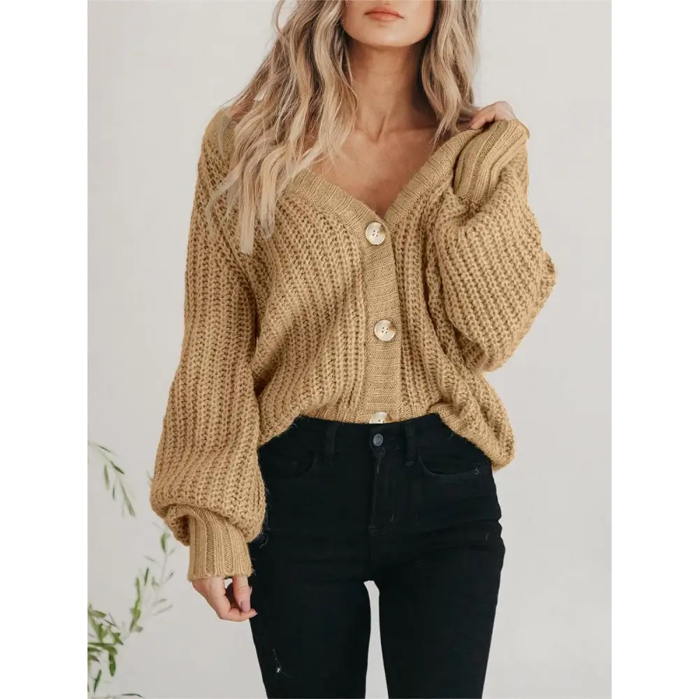 Button Up Long Sleeve Cardigan - Camel / S