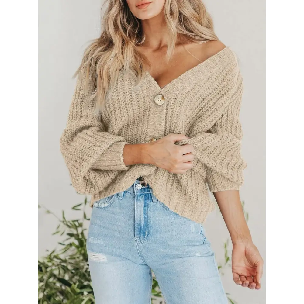 Button Up Long Sleeve Cardigan - Dust Storm / S