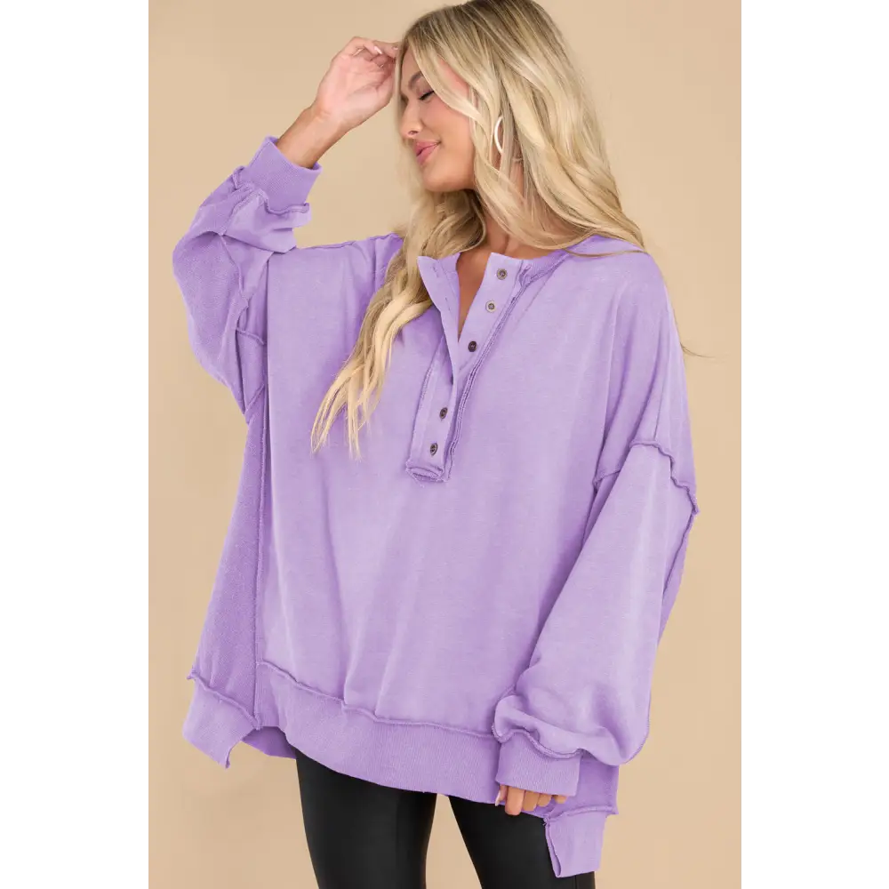 Exposed Seam Long Sleeve Sweatshirt - Sweatshirt