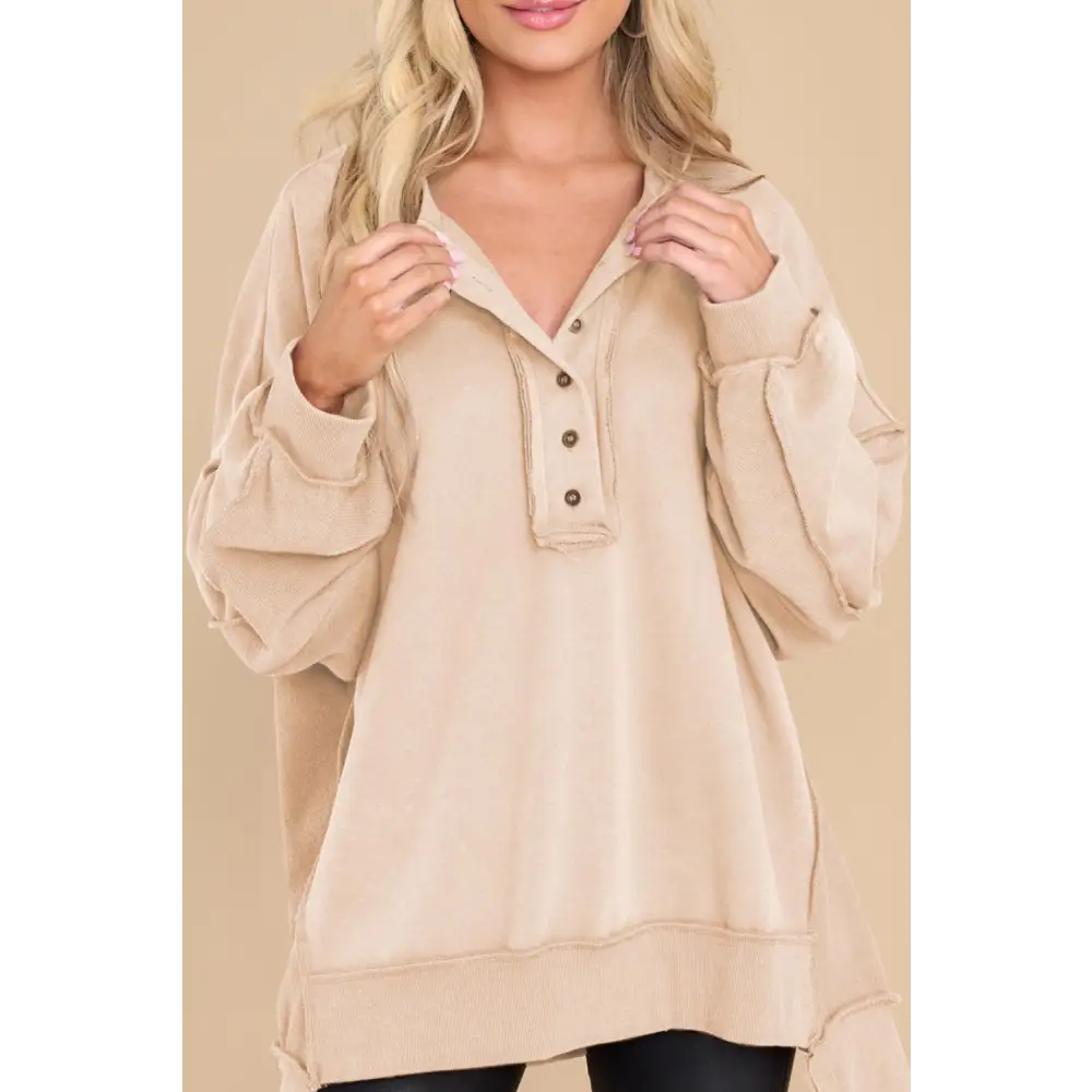Exposed Seam Long Sleeve Sweatshirt - Beige / S - Sweatshirt