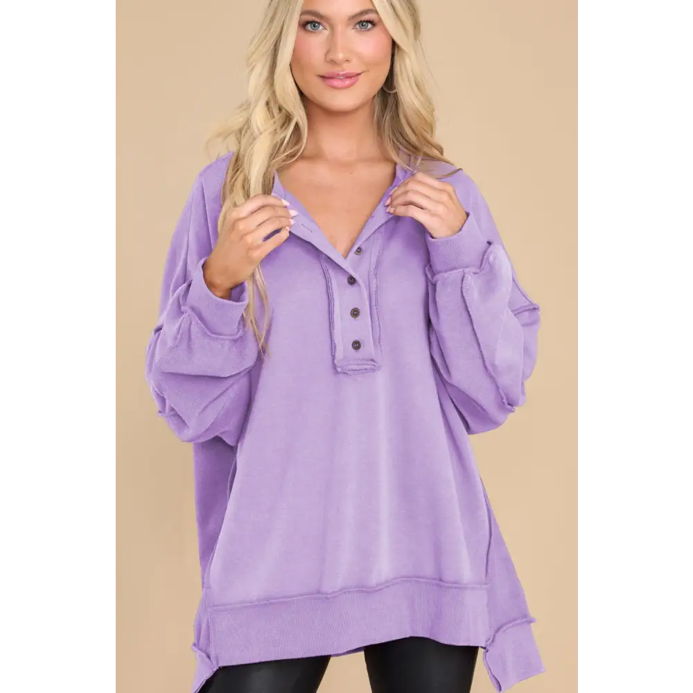 Exposed Seam Long Sleeve Sweatshirt - Lavender / S - Sweatshirt