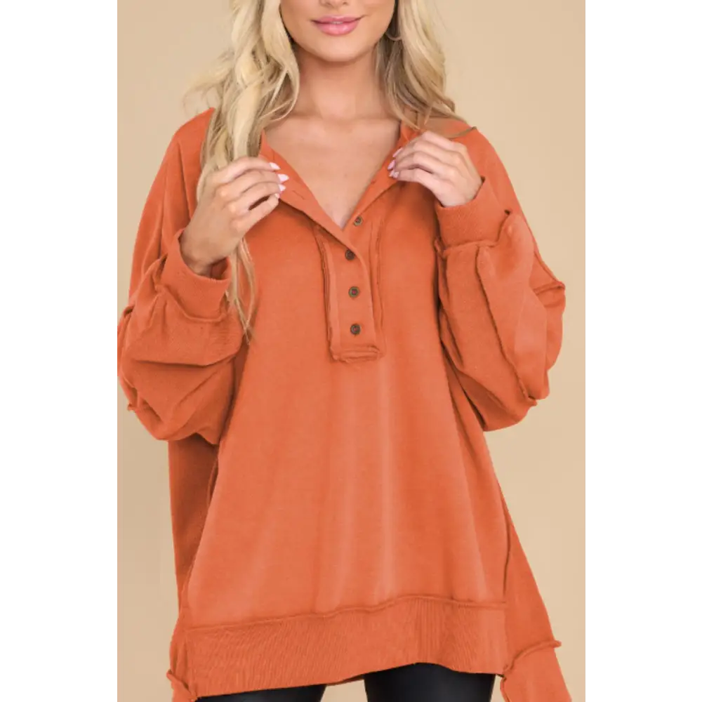 Exposed Seam Long Sleeve Sweatshirt - Tangerine / S - Sweatshirt