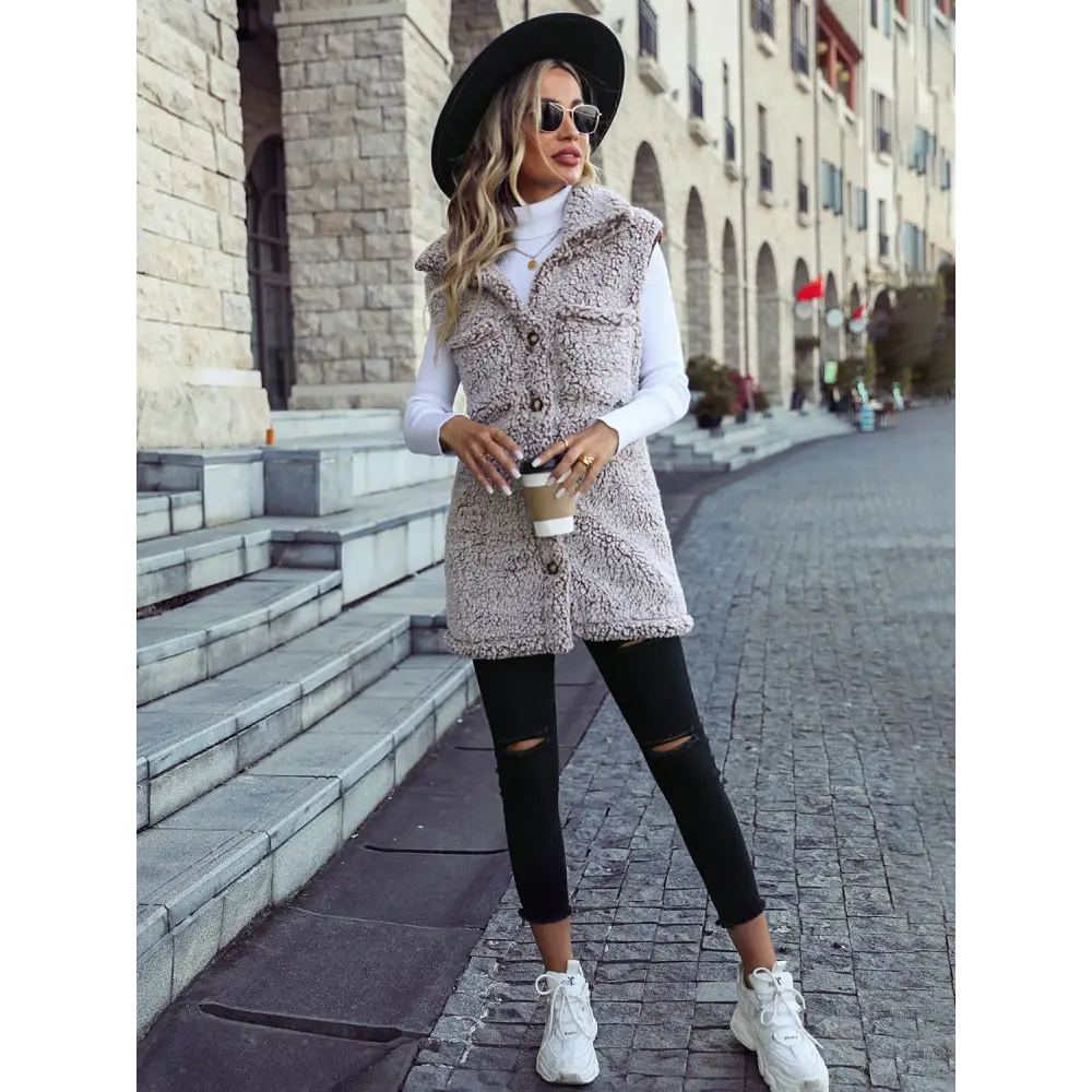 Full Size Button Down Collared Neck Vest