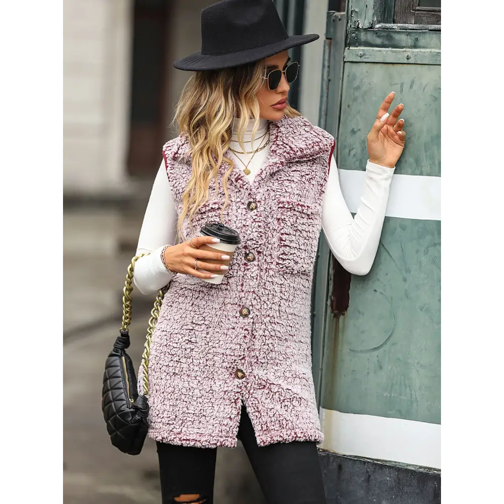 Full Size Button Down Collared Neck Vest