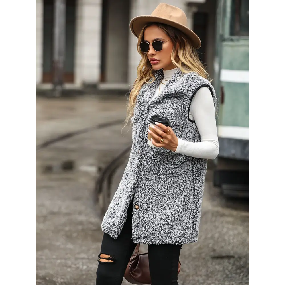 Full Size Button Down Collared Neck Vest