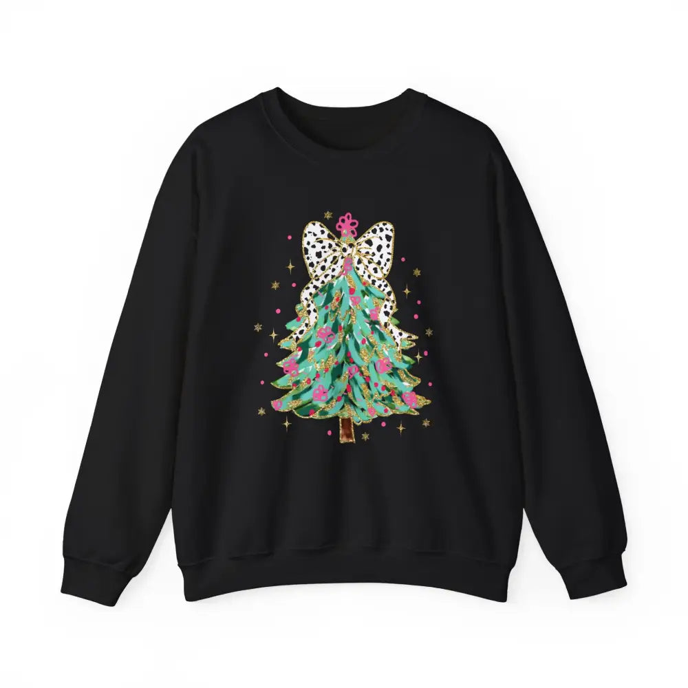 Glitter Christmas Tree Crewneck Sweatshirt - Black / S - Sweatshirt