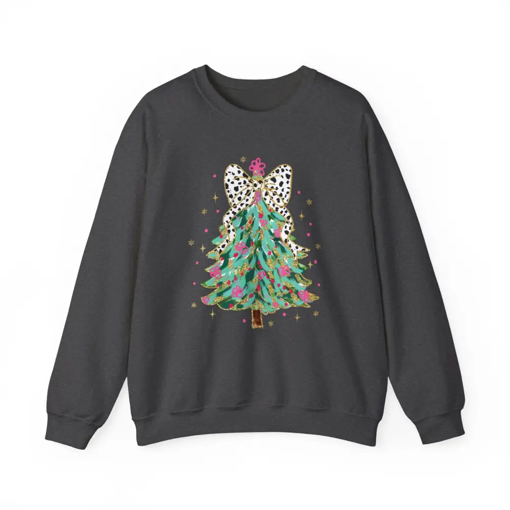 Glitter Christmas Tree Crewneck Sweatshirt - Dark Heather / S - Sweatshirt
