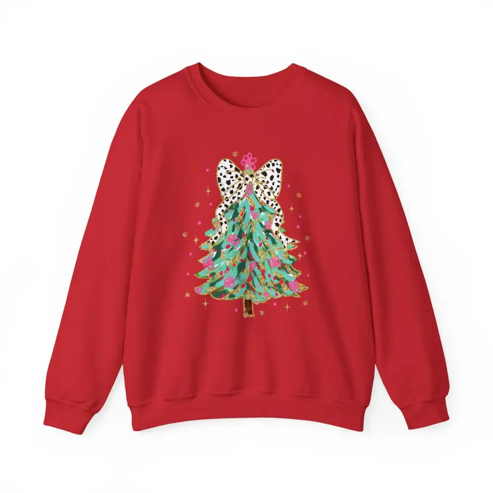Glitter Christmas Tree Crewneck Sweatshirt - Red / S - Sweatshirt