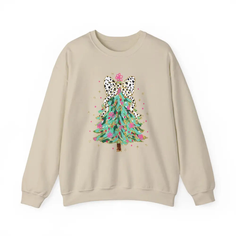 Glitter Christmas Tree Crewneck Sweatshirt - Sand / S - Sweatshirt