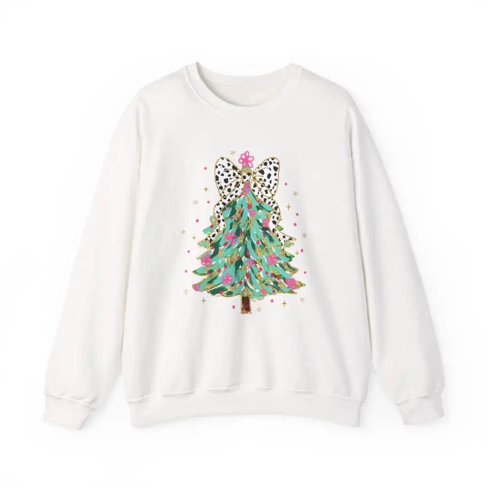 Glitter Christmas Tree Crewneck Sweatshirt - White / S - Sweatshirt