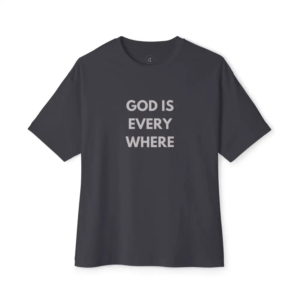 God is Everywhere Oversized Boxy Tee - Dark Grey / XS - T-Shirt