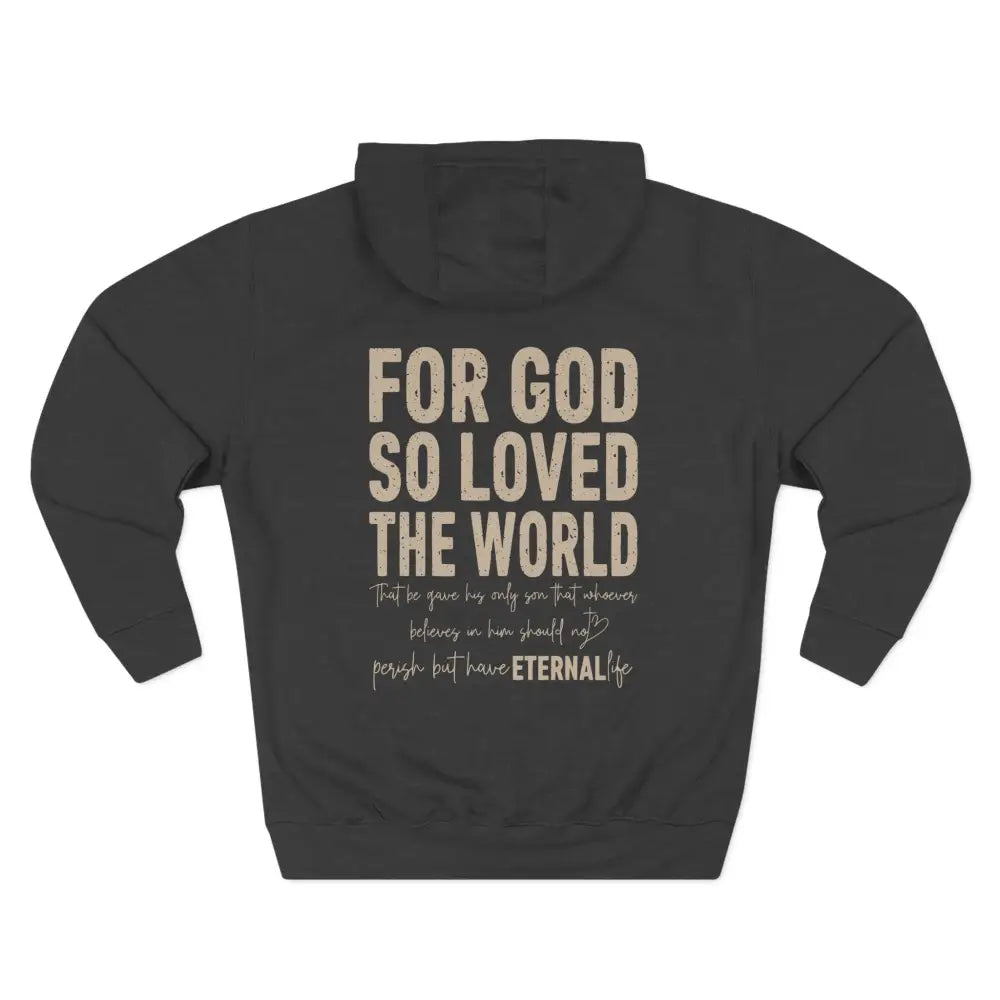 John 3:16 Three-Panel Fleece Hoodie - S / Charcoal Heather - Hoodie