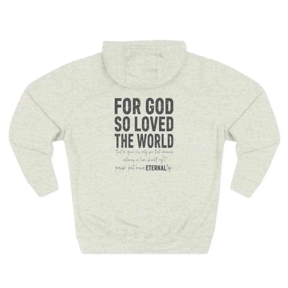 John 3:16 Three-Panel Fleece Hoodie - S / Oatmeal Heather - Hoodie