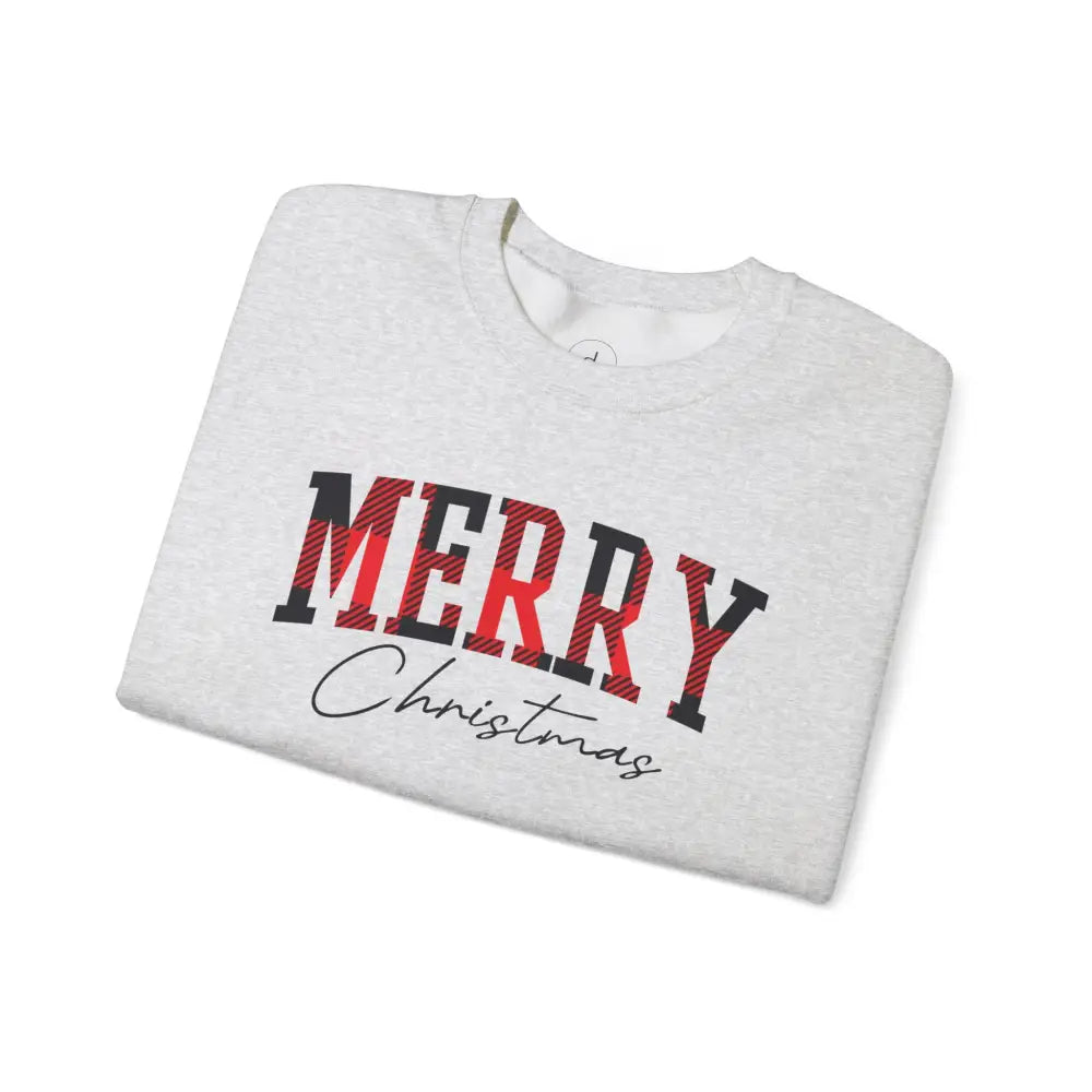 Merry Christmas Plaid Crewneck Sweatshirt - Sweatshirt