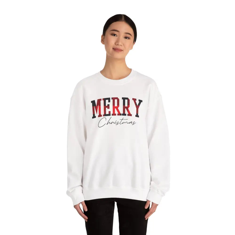 Merry Christmas Plaid Crewneck Sweatshirt - Sweatshirt