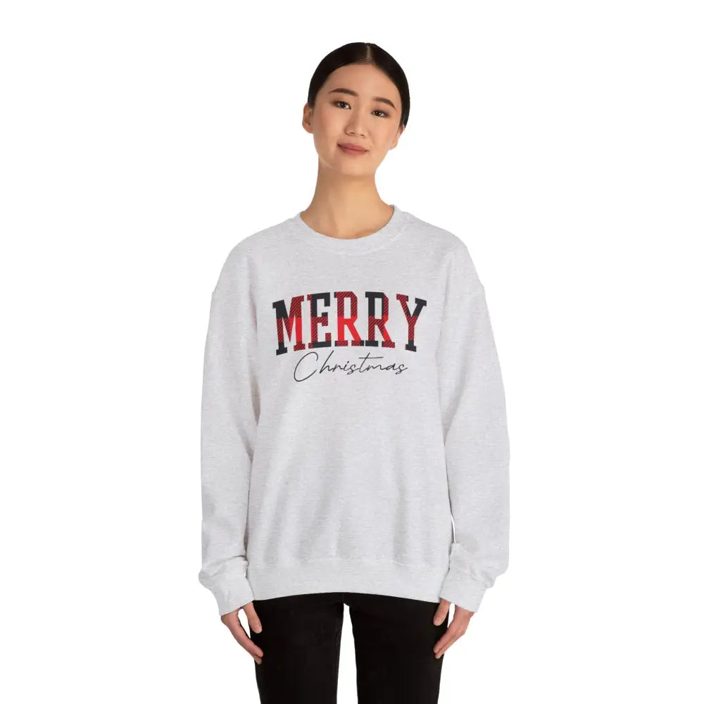 Merry Christmas Plaid Crewneck Sweatshirt - Sweatshirt