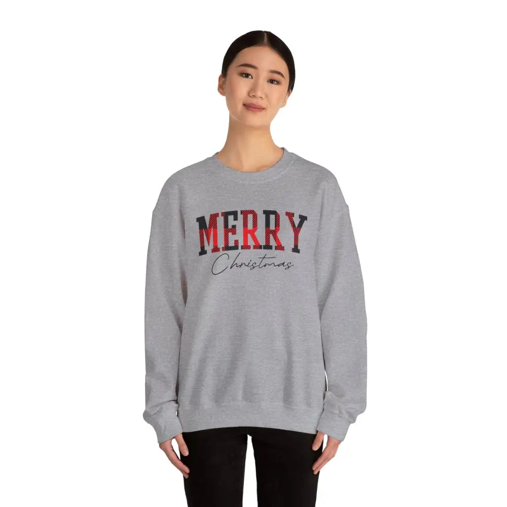 Merry Christmas Plaid Crewneck Sweatshirt - Sweatshirt