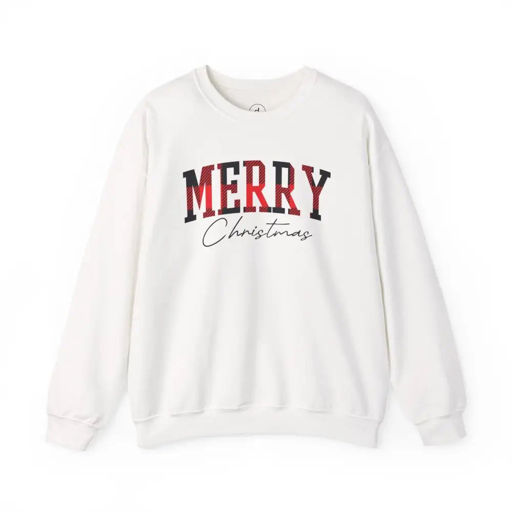 Merry Christmas Plaid Crewneck Sweatshirt - S / White - Sweatshirt
