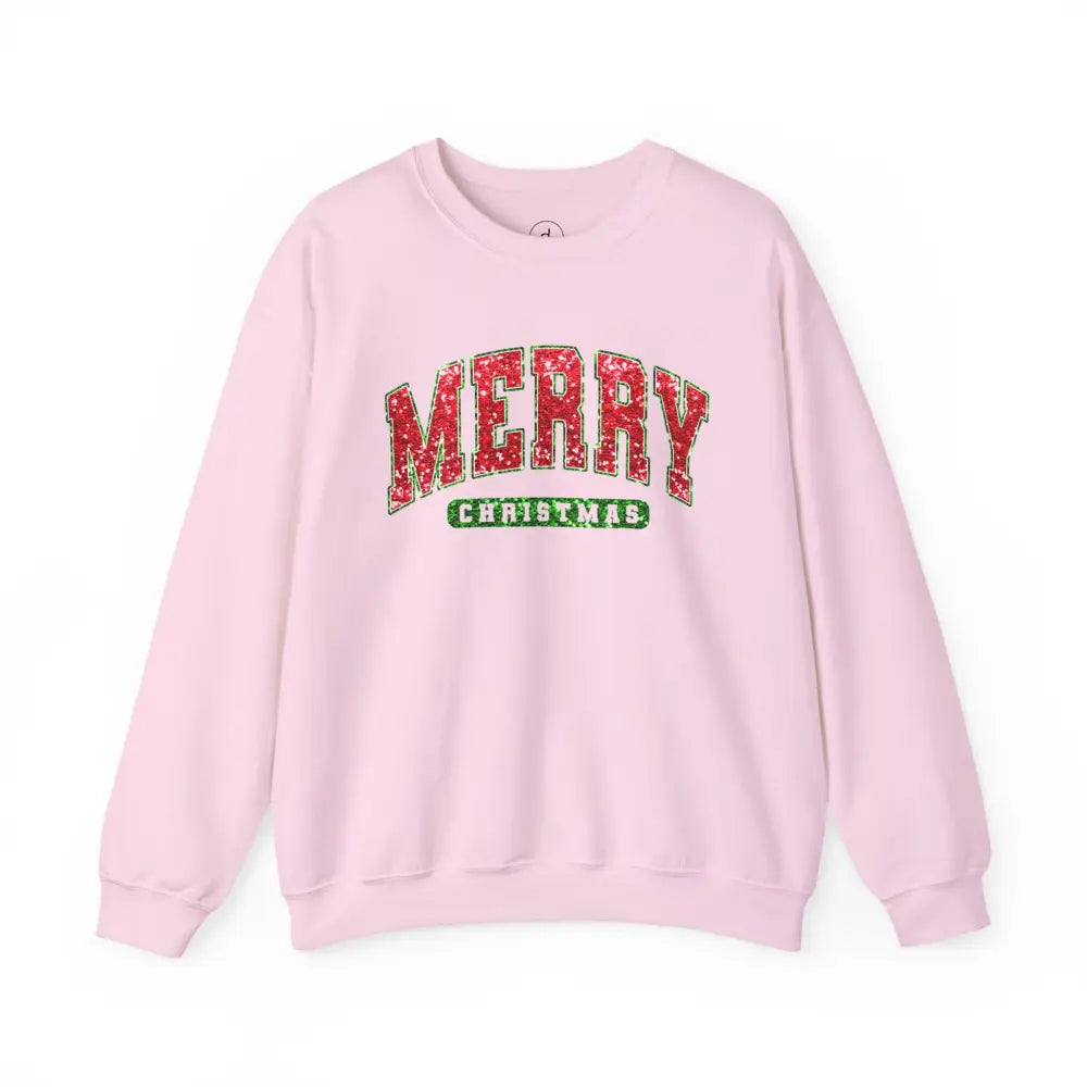 Merry Christmas Sequins Crewneck Sweatshirt - S / Light Pink - Sweatshirt