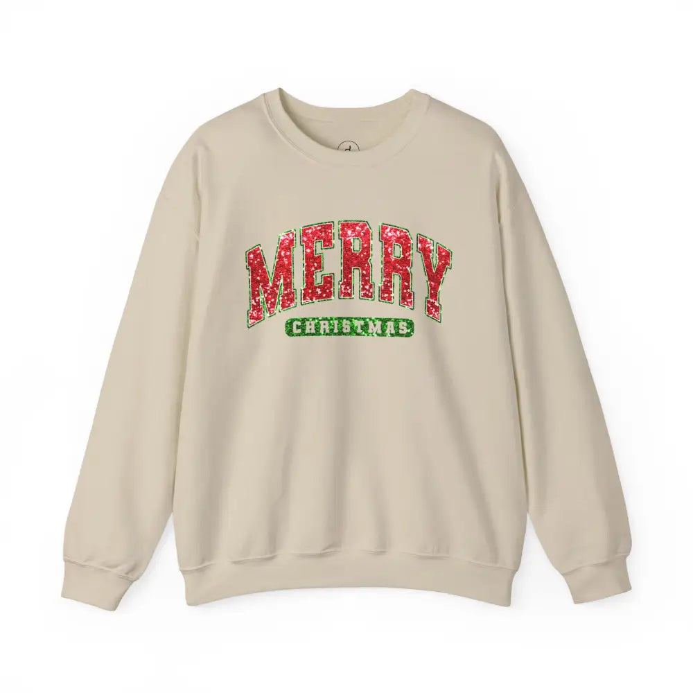 Merry Christmas Sequins Crewneck Sweatshirt - S / Sand - Sweatshirt
