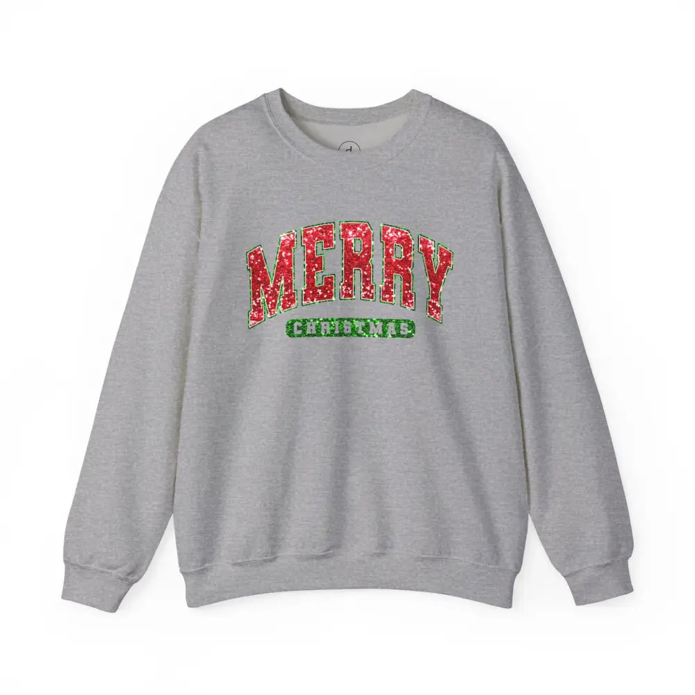 Merry Christmas Sequins Crewneck Sweatshirt - S / Sport Grey - Sweatshirt
