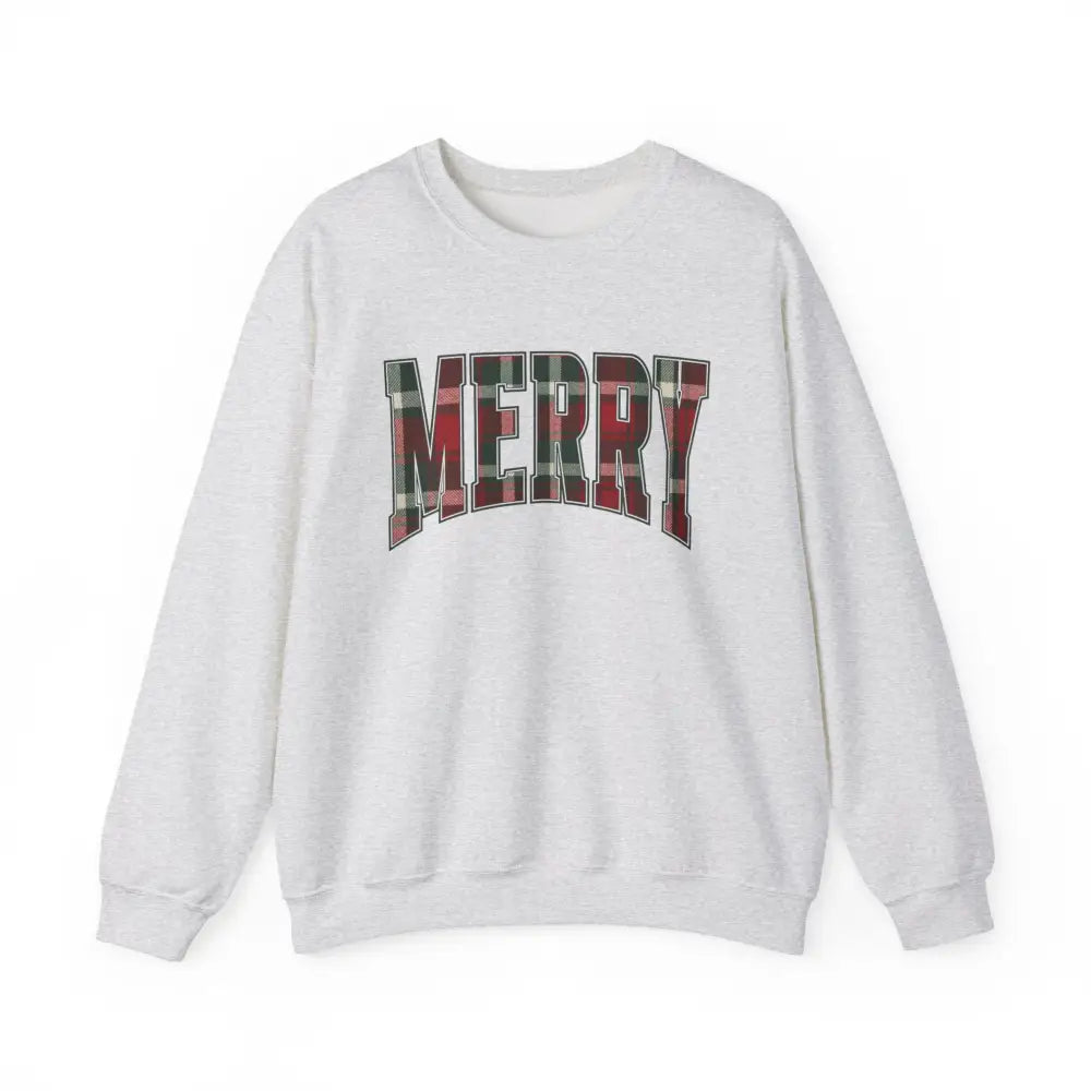 Plaid Varsity Merry Christmas Sweatshirt - Ash / S - Sweatshirt