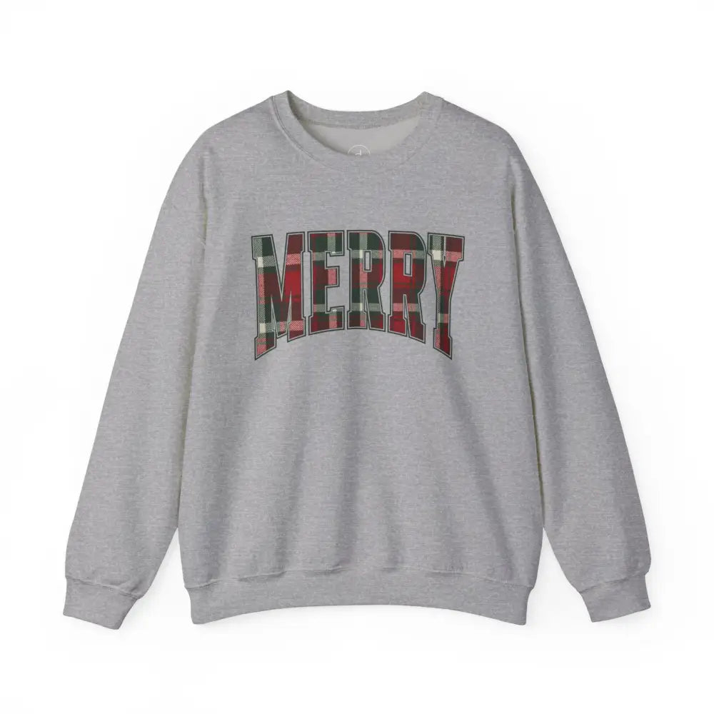 Plaid Varsity Merry Christmas Sweatshirt - Sport Grey / S - Sweatshirt