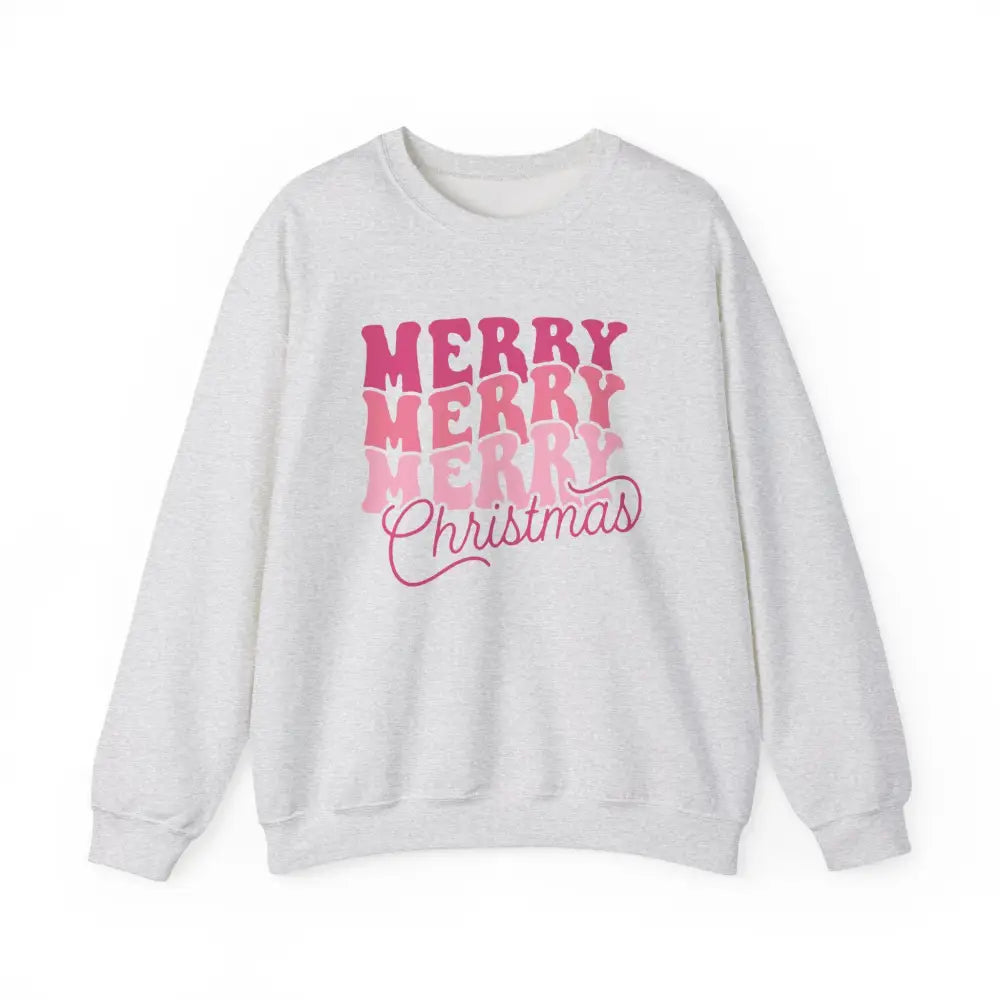 Retro Pink Merry Christmas Sweatshirt - Ash / S - Sweatshirt