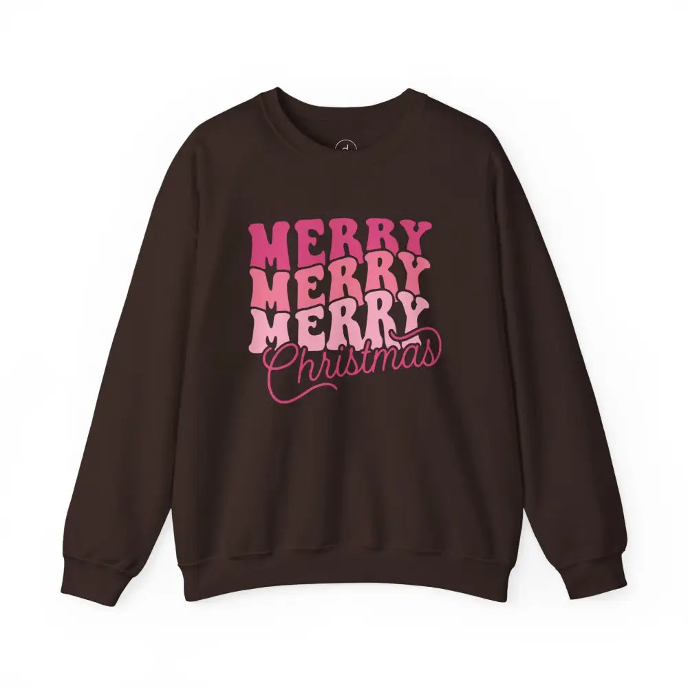 Retro Pink Merry Christmas Sweatshirt - Dark Chocolate / S - Sweatshirt