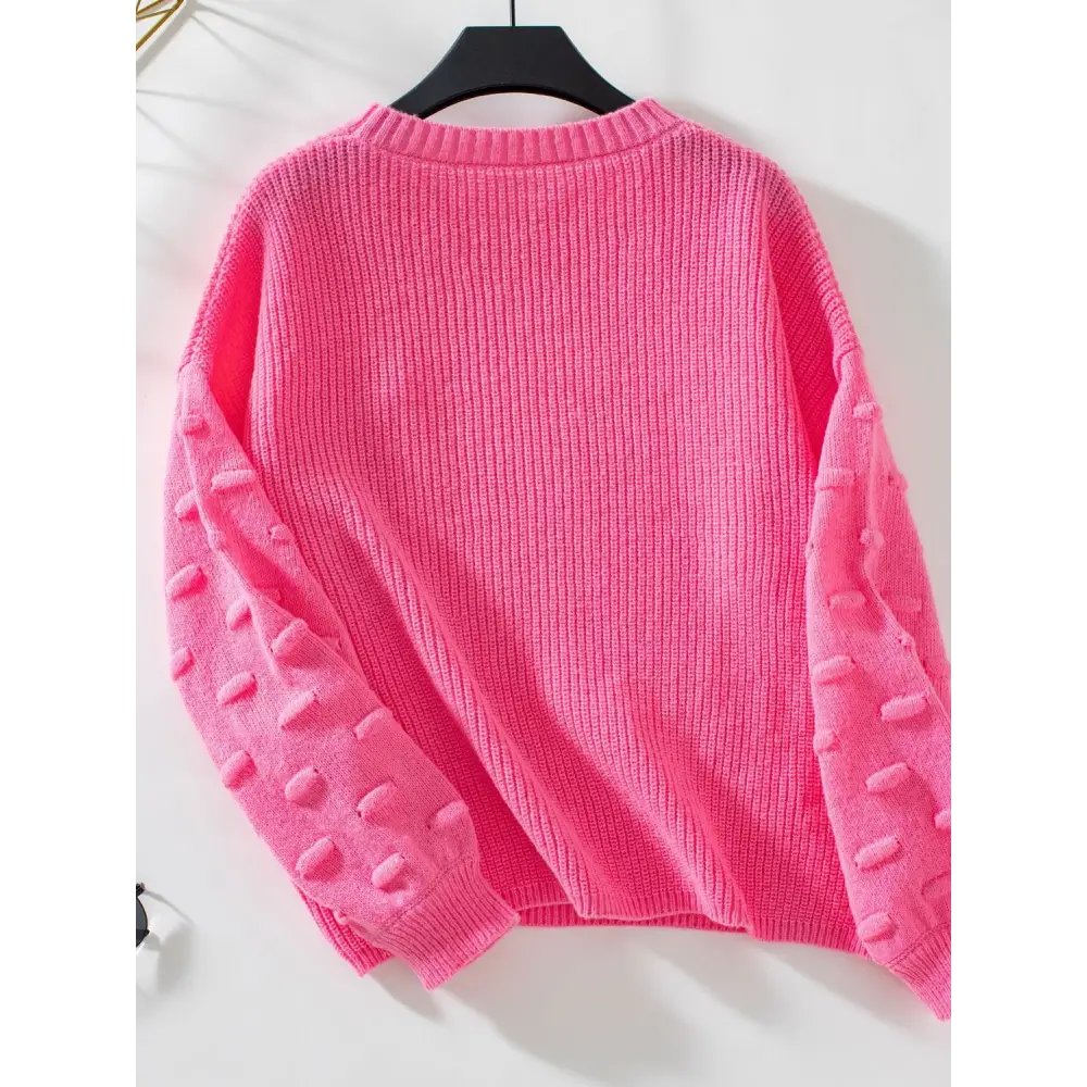 Round Neck Drop Shoulder Sweater - Clothing Tops