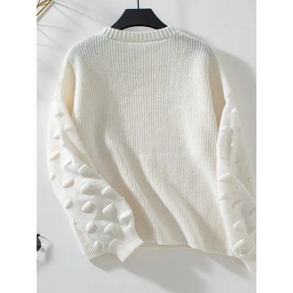 Round Neck Drop Shoulder Sweater - Clothing Tops