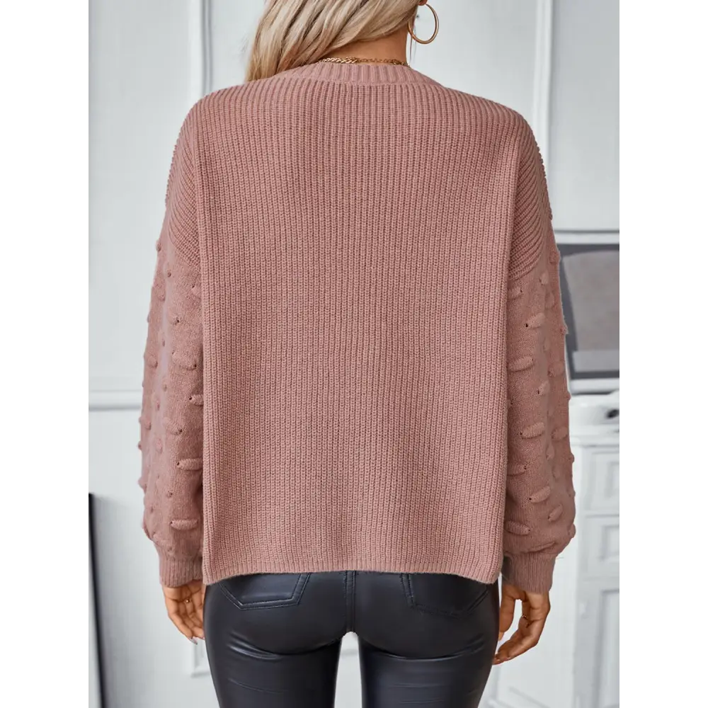Round Neck Drop Shoulder Sweater - Clothing Tops