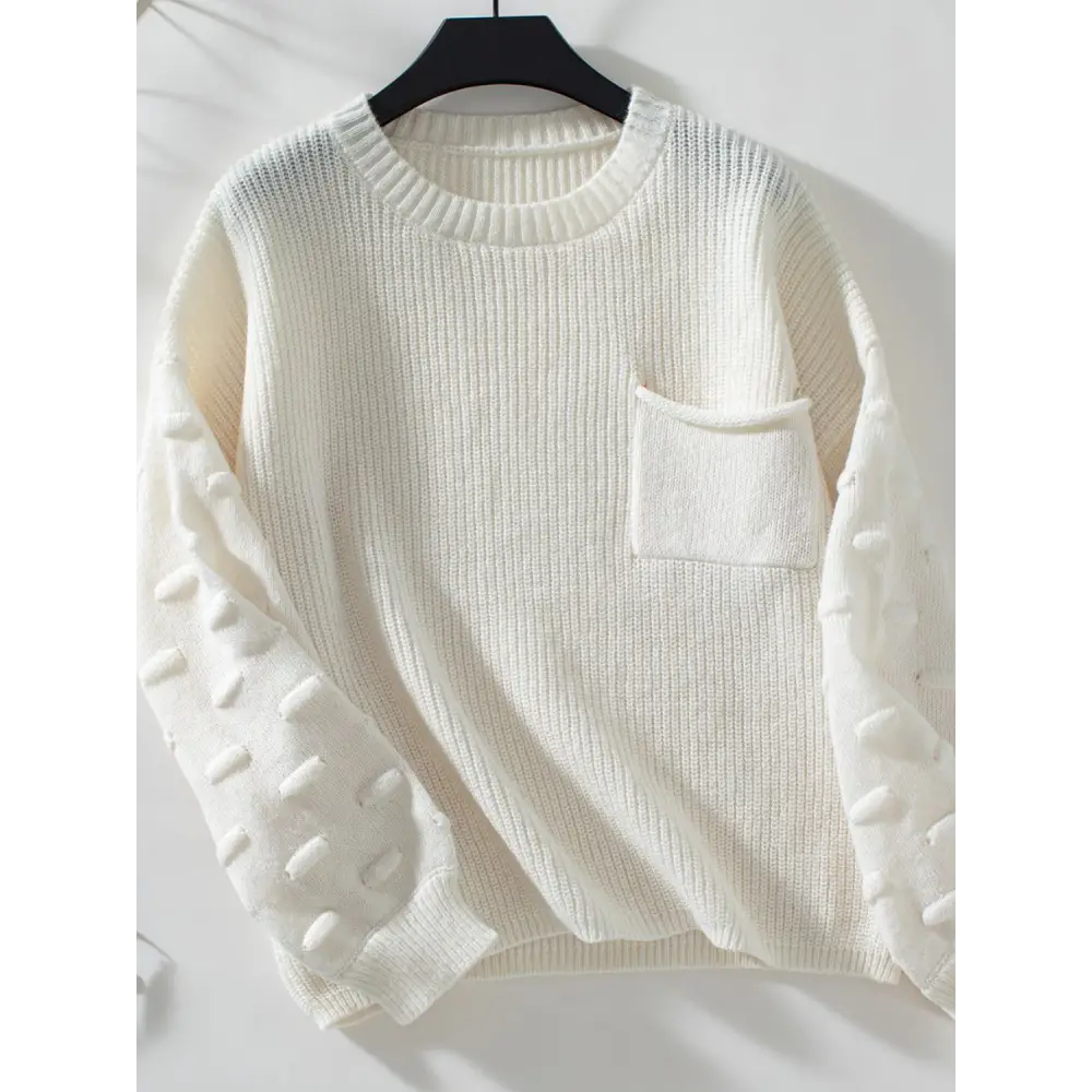 Round Neck Drop Shoulder Sweater - Ivory / S - Clothing Tops