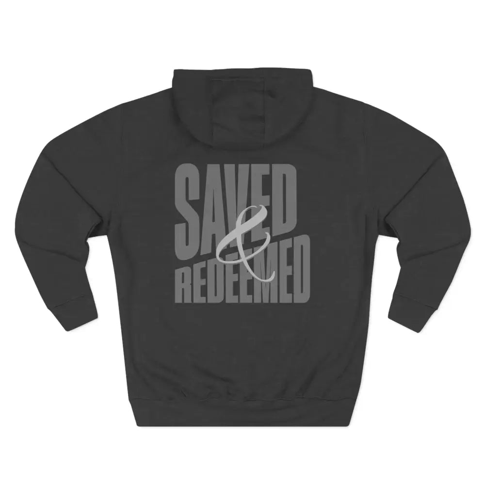 Saved and Redeemed Three-Panel Fleece Hoodie - S / Charcoal Heather - Hoodie