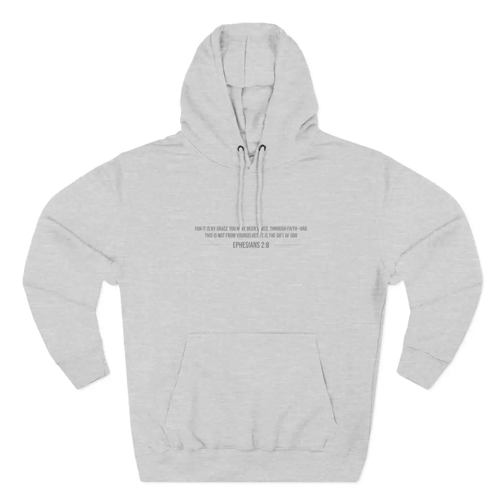 Saved and Redeemed Three-Panel Fleece Hoodie - S / Heather Grey - Hoodie