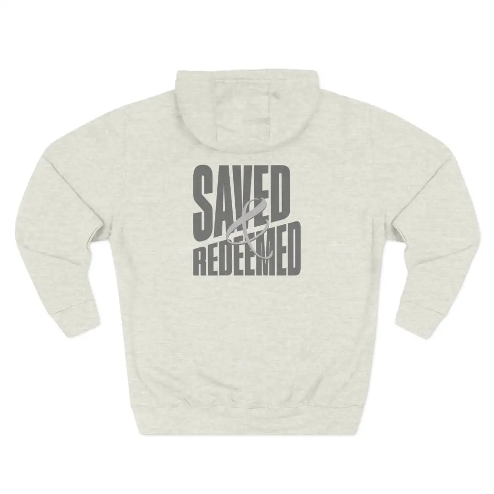 Saved and Redeemed Three-Panel Fleece Hoodie - S / Oatmeal Heather - Hoodie