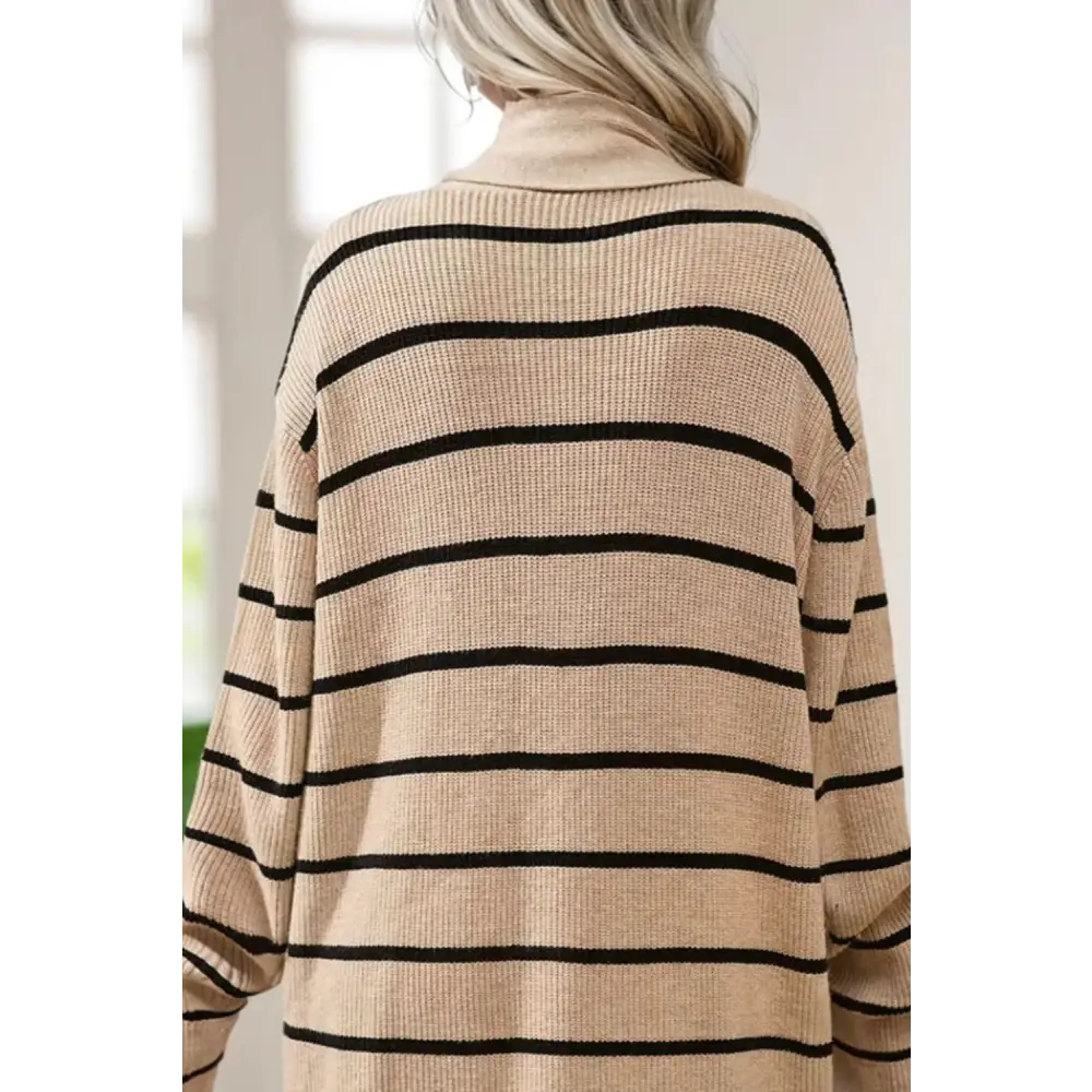 Striped Open Front Long Sleeve Cardigan