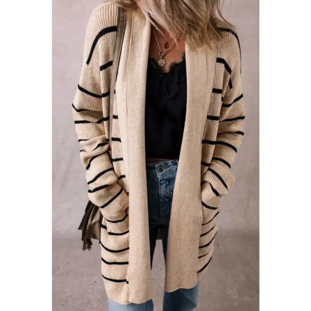 Striped Open Front Long Sleeve Cardigan
