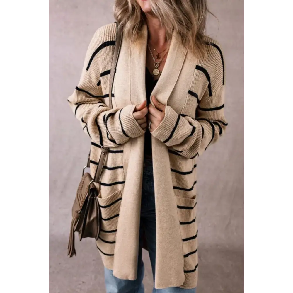 Striped Open Front Long Sleeve Cardigan