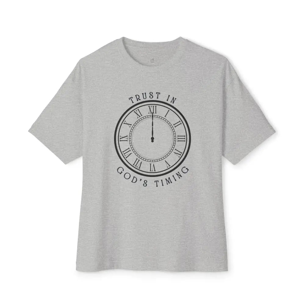 Trust in God’s Timing Oversized Boxy Tee - Athletic Heather / XS - T-Shirt
