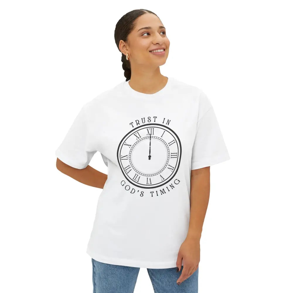 Trust in God’s Timing Oversized Boxy Tee - T-Shirt