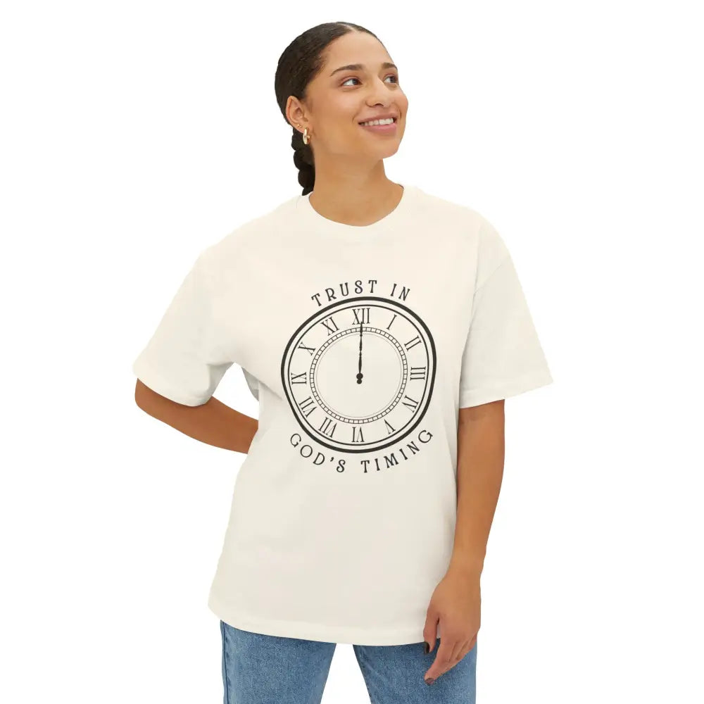 Trust in God’s Timing Oversized Boxy Tee - T-Shirt